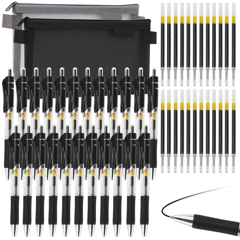 SITAKE Retractable Gel Pens Set, 50 Pack(24 Pens with 24 Refills and 2 Pencil Cases) Rollerball 0.5mm Fine Point Black Ink Pens, Smooth Writing Pens for School Office Journaling Taking Notes - NewNest Australia