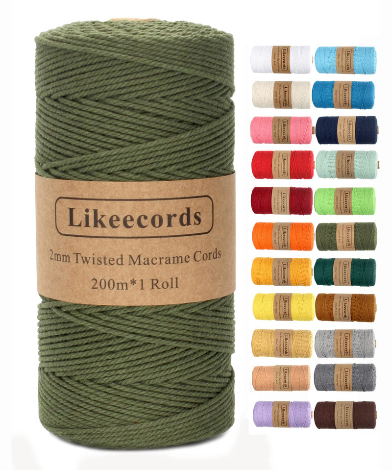 Macrame Cord,2mm x 219yard Cotton Twine String Cord,Natural White Cotton Rope Craft String for DIY Knitting Plant Hangers Christmas Wedding Décor ArmyGreen 2mm*219yards - NewNest Australia