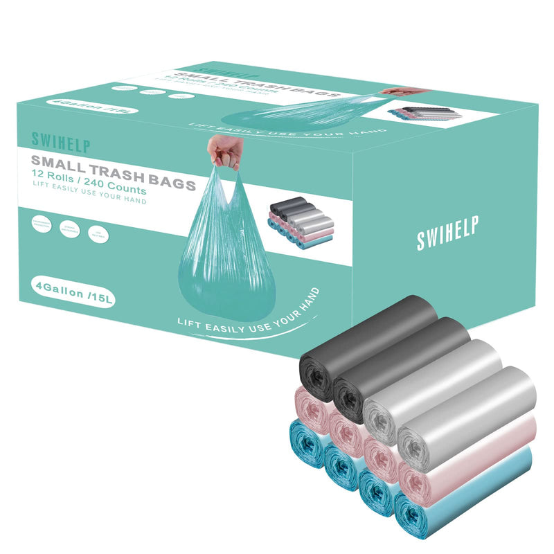 Small Trash Bags 240 Count Garbage Bags SWIHELP Waste Basket Liners for Bathroom, Kitchen ,Bedroom, Office Pet Car 15 Liter Trash Can 4 Gallon 240Counts / Mixed - NewNest Australia