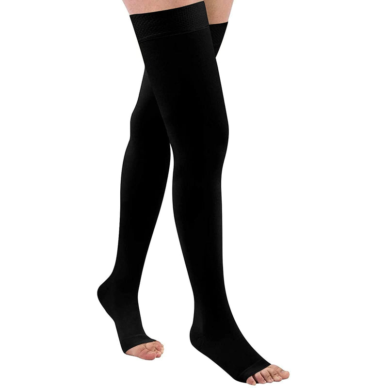 Thigh High 20-32 mmHg Compression Stocking Toeless Compression Socks for women & men circulation with Silicone Dot Band Black-1 Small - NewNest Australia