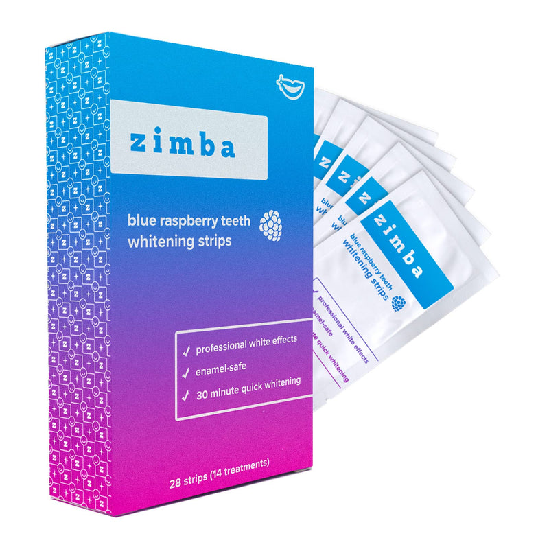 Zimba Teeth Whitening Strips - Vegan Stain Remover White Strips - Hydrogen Peroxide Teeth Whitener for Coffee, Wine, Tobacco, and Other Stains - Blue Raspberry Flavor - 28 Strips (14-Day Treatment) 28 Count (Pack of 1) - NewNest Australia