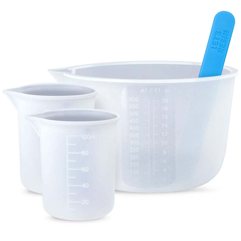 LET'S RESIN Large Silicone Measuring Cups, 600ml/20oz Resin Mixing Cups, 2Pcs 100ml Measuring Cups, Silicone Stir Sticks, Resin Mixing Kit for Epoxy Resin Mixing, Silicone Rubber, Jewelry Making - NewNest Australia