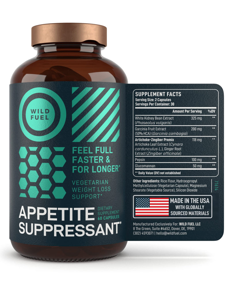 Appetite Suppressant for Weight Loss - Triple-Action Diet Control by Wild Fuel with Garcinia Cambogia and Glucomannan - Manage Cravings, Feel Full Faster, Stay Satisfied Longer - 60 Veggie Capsules - NewNest Australia