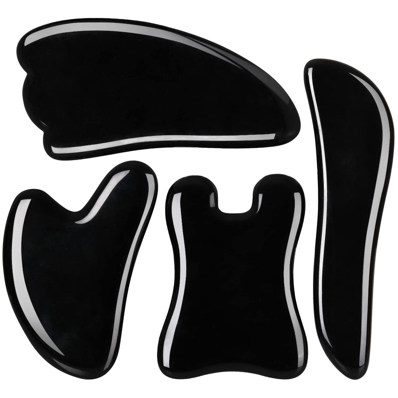 airogym Guasha Massage Tool，Natural Stone Gua Sha Board, 4PCS Guasha Stone Scraping Massage Sets for SPA Acupuncture Physical Therapy Muscle Knots Facial Caring Point Treatment (Black Stone) Black Stone - NewNest Australia