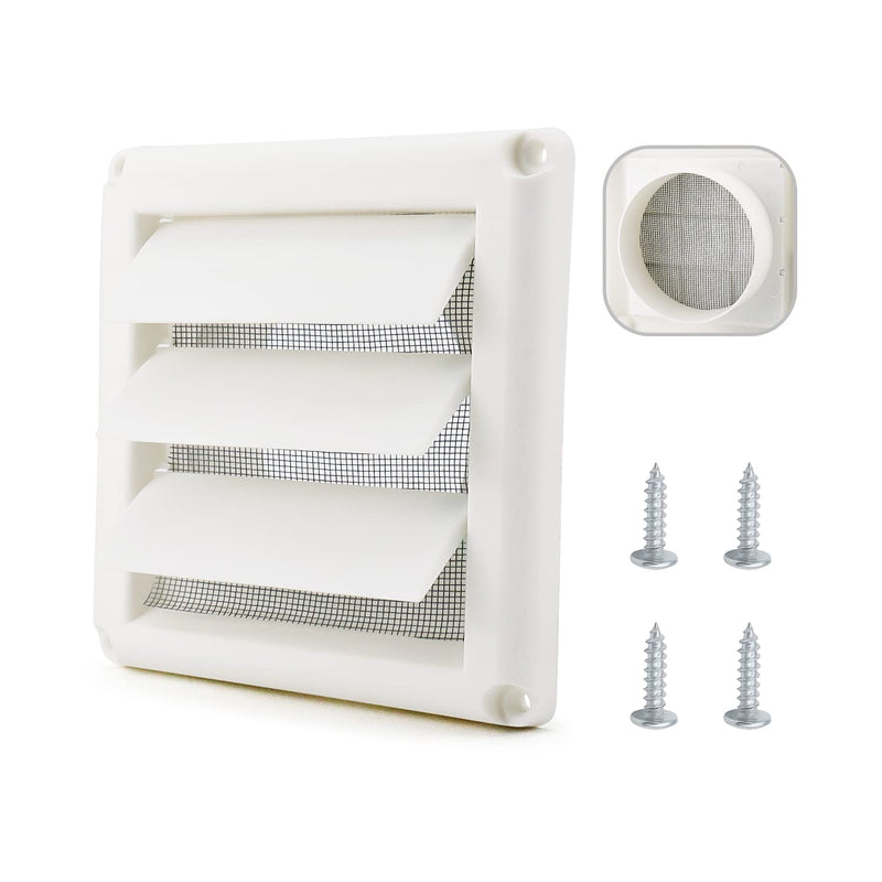 Cenipar Louvered Vent Cover(4 inch) for External Wall Vent Hood Air Outlet with 4 Screws for Easy Installation(Plastic,White) 4inch - NewNest Australia