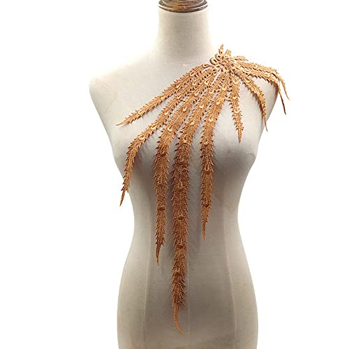 1pcs Embroidery Long Peacock Feather Motif Venise Lace Collar Supplies Women DIY Manual Lace Fabric Trim Crafts (Coffee Color) Coffee color - NewNest Australia