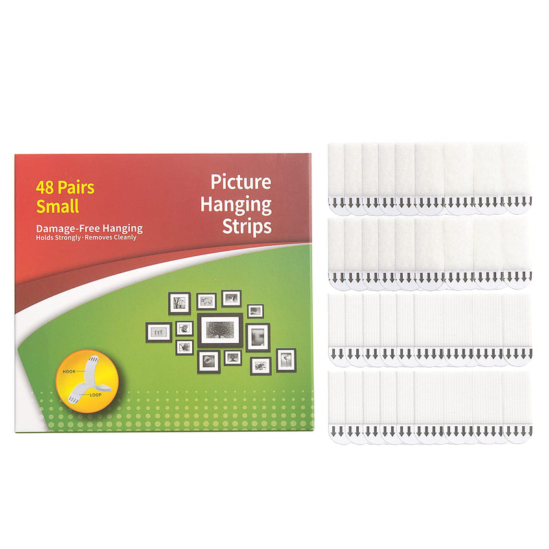 48-Pairs(96strips) Small Picture Hanging Strips, Frame Hanging Strips, Decorate Damage-Free Perfect for Wall Art Hanging,Hook and Loop Velcro Small (0.71x1.8in) - NewNest Australia