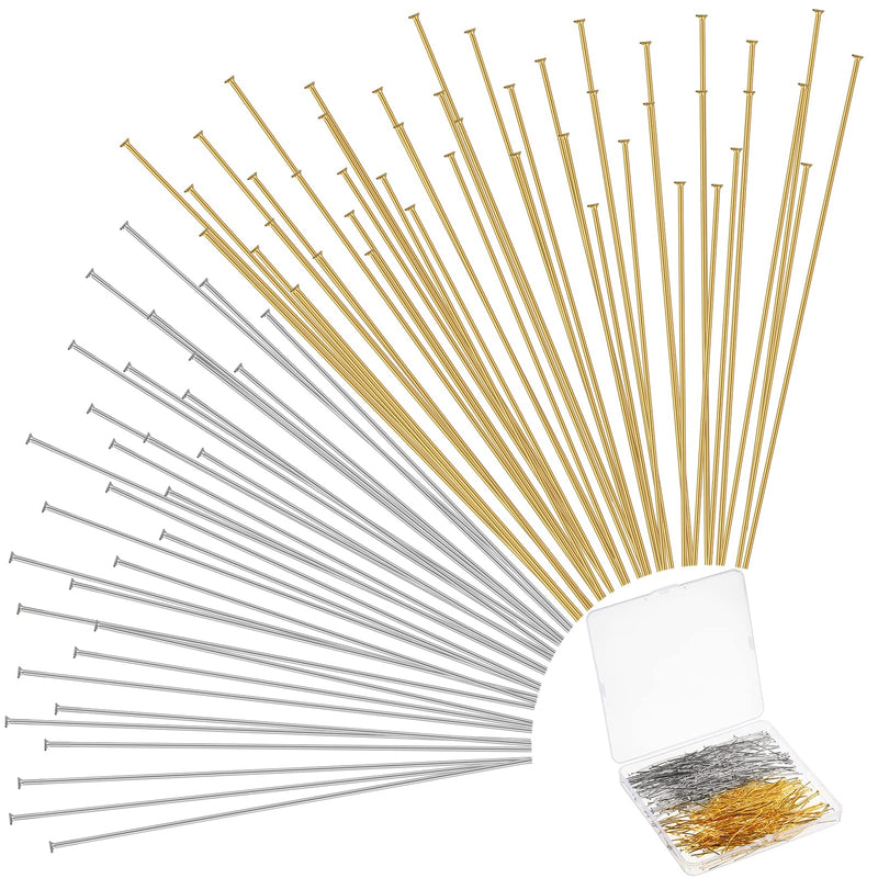500 Pieces Flat Head Pins for Jewelry Making 2 Inch Straight Head Pins Metal End Headpins DIY Head Pin Findings with Plastic Box for Craft Earring Bracelet Necklace Pendant Supplies (Gold, Silver) Gold, Silver - NewNest Australia