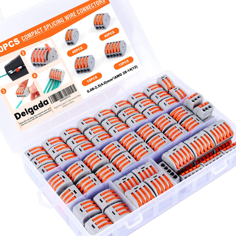 Delgada Compact Lever Wire Connector kit,100PCS Reusable 2/3/4/5 Port Push-in Nut Conductor Wiring Terminals kit for Stranded Solid&Flexible Wires,Universal Quick Splicing Wire Connectors 100PCS - NewNest Australia