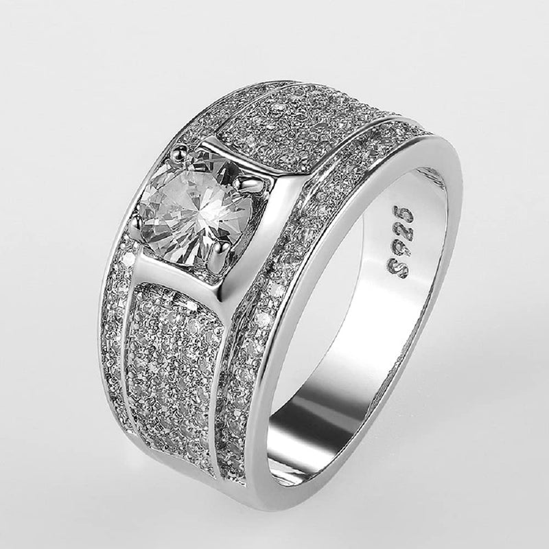 Square Cut Simulation 5A Moissanite Engagement Ring 925 Sterling Silver CZ Ring Men's Ring Fashion Domineering Business Men's Wedding Ring Inlaid Zircon Ring CZC012 (9) 9 - NewNest Australia