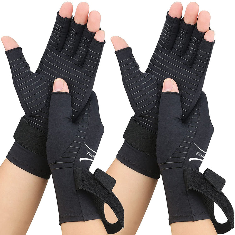 2 Pairs Fingerless Arthritis Gloves for Women, Copper Compression Gloves for Men with Adjustable Wrist Strap, Carpal Tunnel Small/Medium - NewNest Australia