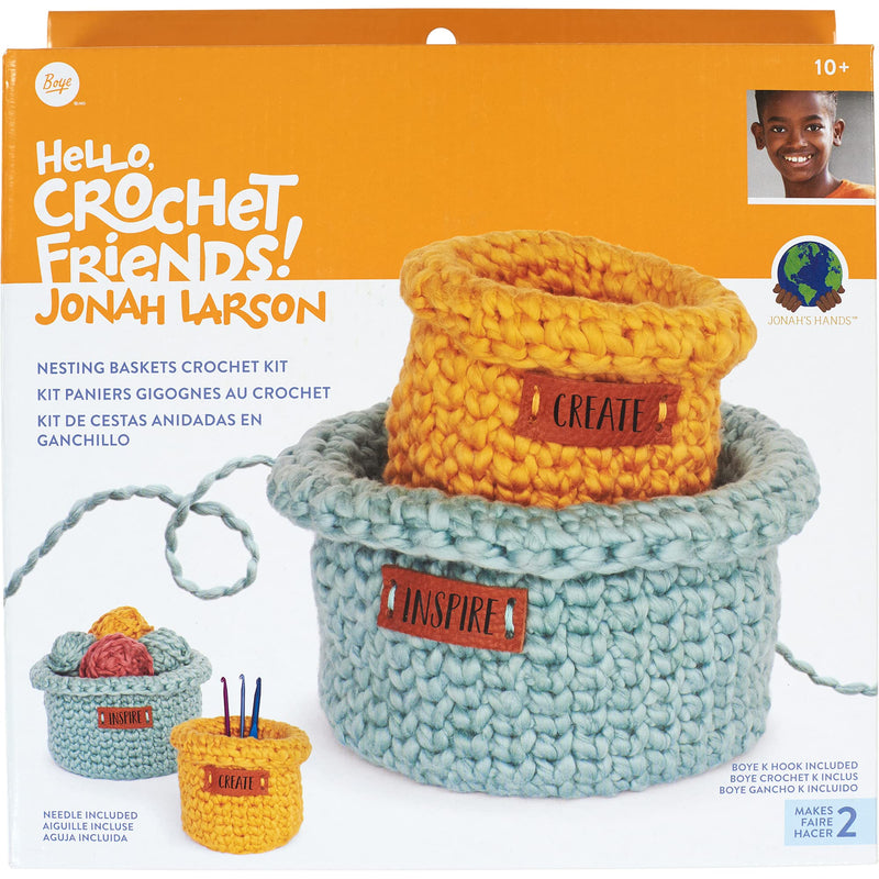 Boye Jonah's Hands Nesting Baskets Beginners Crochet Kit for Kids and Adults, Makes 2 Projects, Multicolor 7 Piece - NewNest Australia