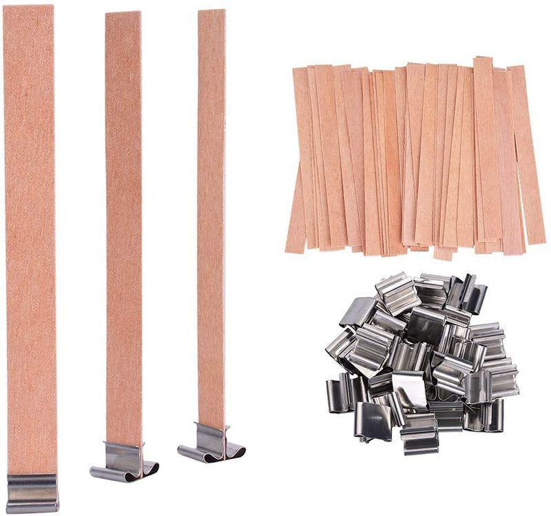PXBBZDQ 200 PCS Wood Crackling Wicks,0.5 X5.9 Inch Natural Wooden Candle Wick/Smokeless Candle Wicks with Metal Base for DIY Candle Making,Quality Candle Making Supplies（100 Sets） - NewNest Australia