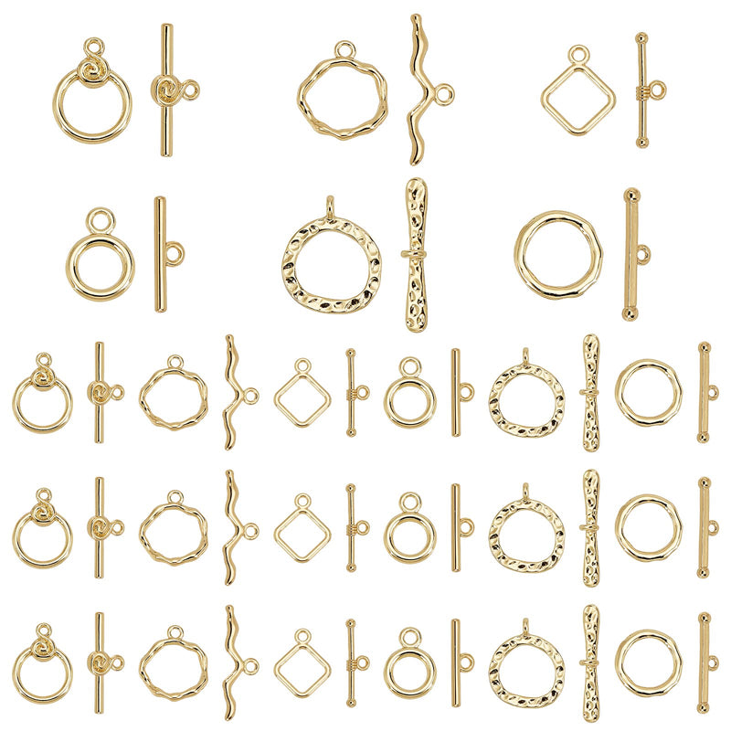 PH PandaHall 24 Sets Toggle Clasps, 6 Style Hook Ring Toggle 18K Gold Oval Ring Rhombus Toggle Clasps OT End Clasps Connectors Bar and Ring Clasps for Jewelry Bracelet Necklace Making - NewNest Australia