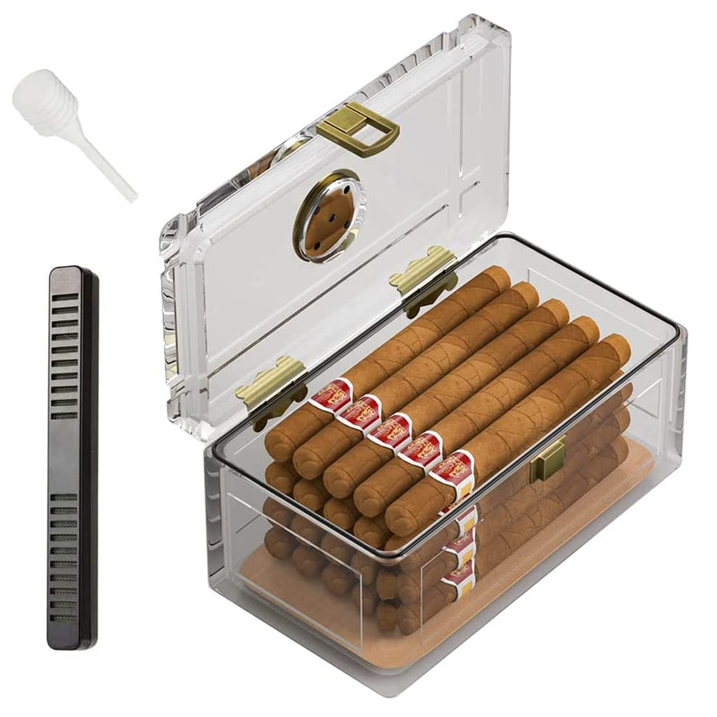 TISFA Acrylic Cigar Humidor with Humidifier and Hygrometer, Desktop Cigar Case Box That can Hold About 15-20 Cigars (S) S - NewNest Australia