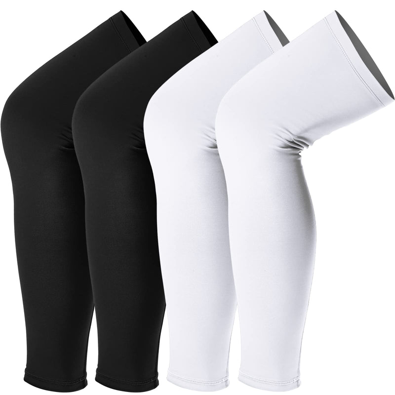 Leg Sleeves Compression Long Knee Sleeve UV Protection for Men Women Sport Basketball Football (Black, White,4 Pieces) 4 Black, White - NewNest Australia