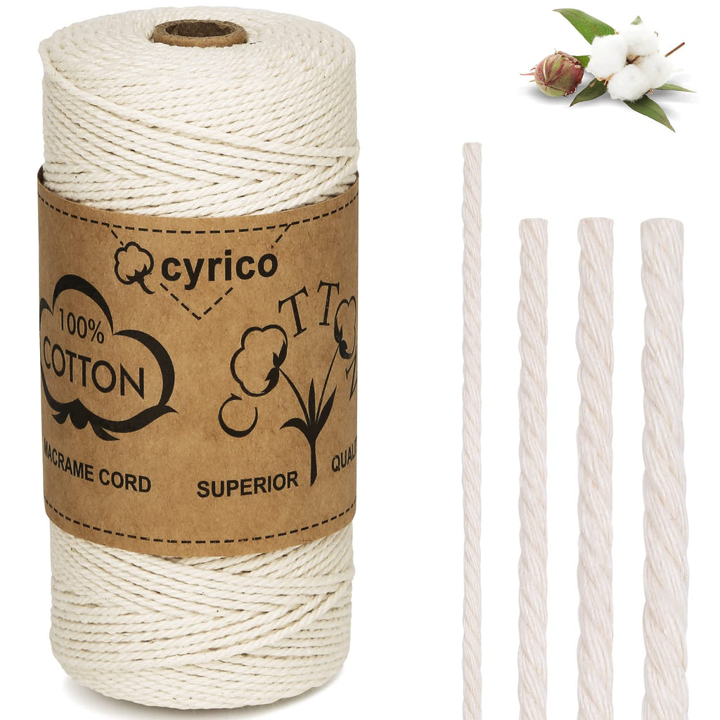 Macrame Cord 2mm x 200 Yards, 100% Natural Cotton Cord Macrame Rope - 4 Strands Twisted Macrame String Supplies for Wall Hanging Plant Hangers Gift Wrapping Wedding Decorations 2mm x 200yd (Natural) - NewNest Australia