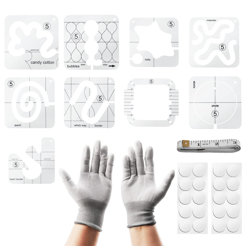 SYCOOVEN 13 PCs Free Motion Quilting Template Set Includes 8 Quilting Templates, Quilting Frame, Quilting Gloves, Ruler and Quilting Stickers for DIY Quilting on Sewing Machine As Picture Show - NewNest Australia