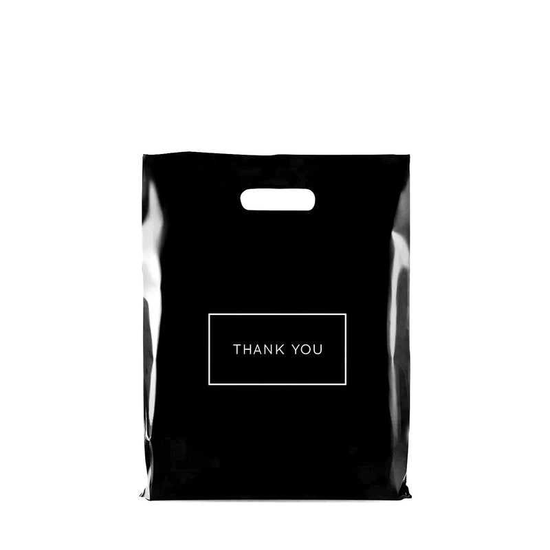 Die Cut Plastic Shopping Bags with Thank You Logo 9" x 12" Boutique Bags with Handles 50 Pack for Merchandise, Gifts, Trade Shows and More - NewNest Australia