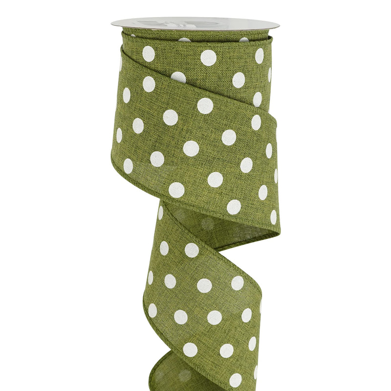 HUIHUANG Polka Dot Burlap Ribbon Wired Edge Ribbon 2.5 Inch X 10 Yards Sage Green and White Polka Dot Wreath Ribbon for Big Bows Spring Summer Wreaths Swags Garland Decoration Gift Wrapping - NewNest Australia