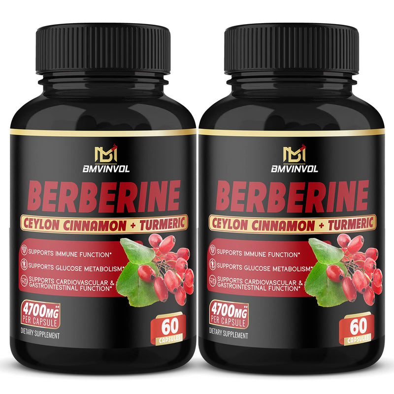 (2 Packs) Berberine Supplement 4700mg with Ceylon Cinnamon, Turmeric -120 Capsules - Supports Glucose Metabolism, Immune Function, Healthy Blood Sugar - Berberine HCl Supplement Pills- 4 Months Supply - NewNest Australia