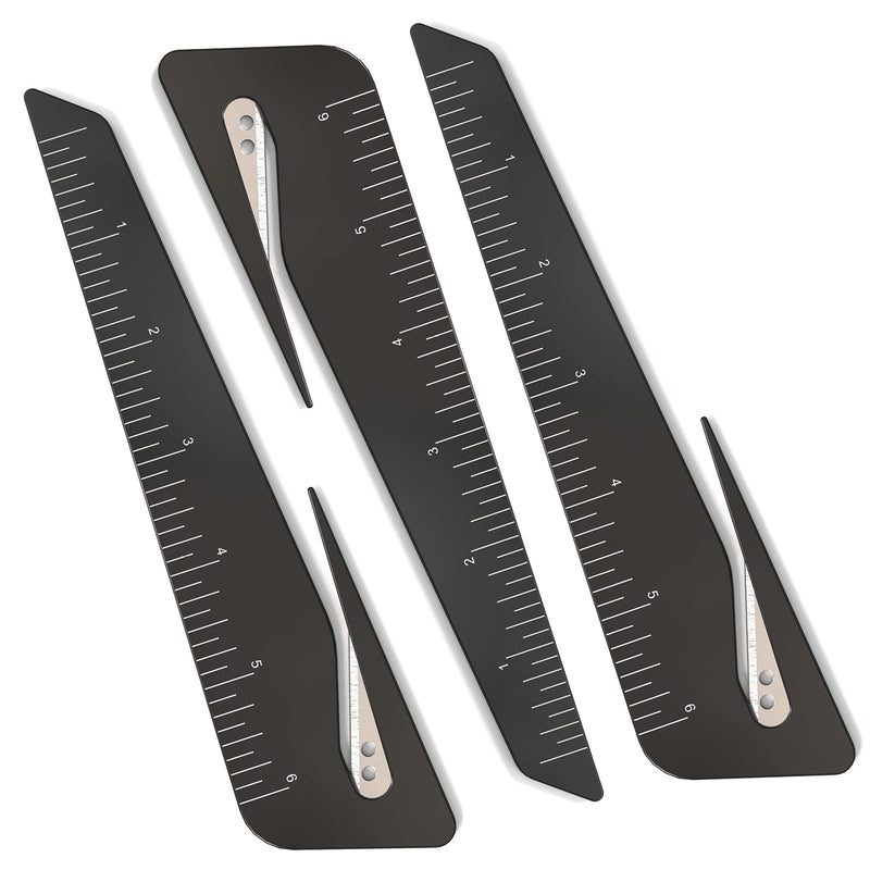 Uncommon Desks Ruler & Letter Opener Combo - Easy to Hold - Oversized Grip - Black 6 Inch Ruler - Envelope Opener w/Measuring Tool - Perfect for Crafts, Drafting, Sewing, & Drawing - (3 Pack, Black) - NewNest Australia