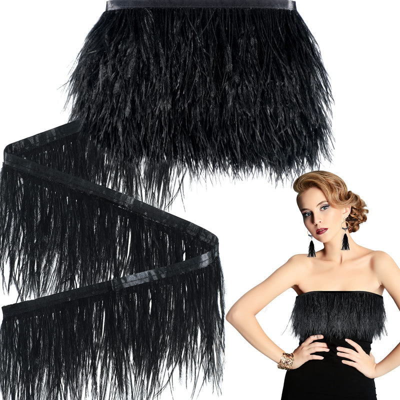 10 Yards Feathers Trims Fringe with Satin Ribbon Tape Black Sewing Fringe Trim Black Ostrich Feathers Trim Fringe 3.2-4 Inch for DIY Dress Sewing Crafts Costumes Decoration - NewNest Australia