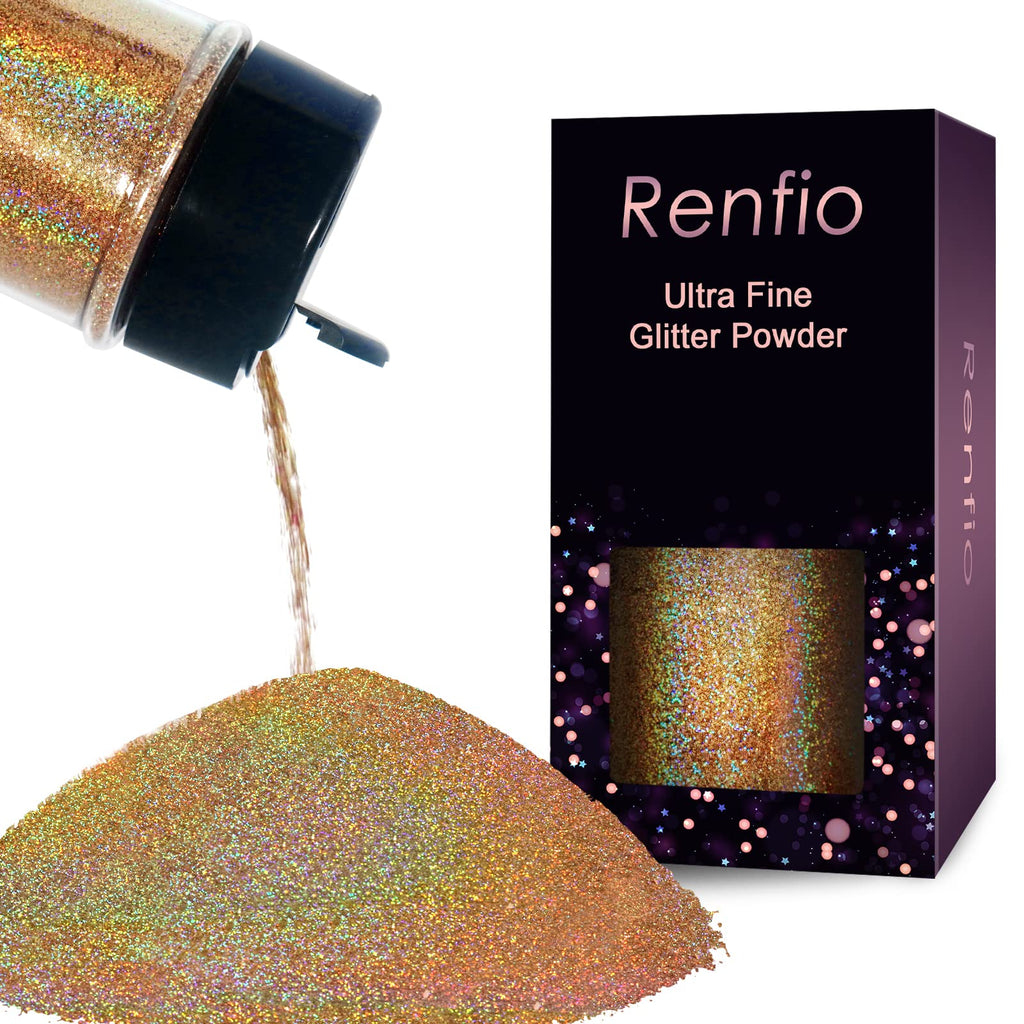 Renfio Holographic Ultra Fine Glitter Powder Metallic Resin Glitter PET Flakes Crafts Sequins 1/128" 0.008" 0.2mm Epoxy Chips Flakes for Tumblers Slime 1.75 Oz (50g) - Diamond Laser Gold - NewNest Australia