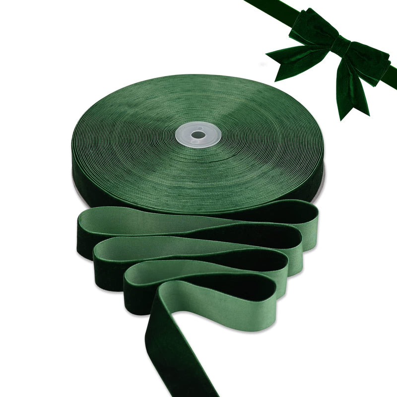 BokingOne Velvet Ribbon - 1Inch X 30Yd Wide Vintage Nylon Velvet Ribbon Spool ( Dark Green) 1Inch Dark Green - NewNest Australia