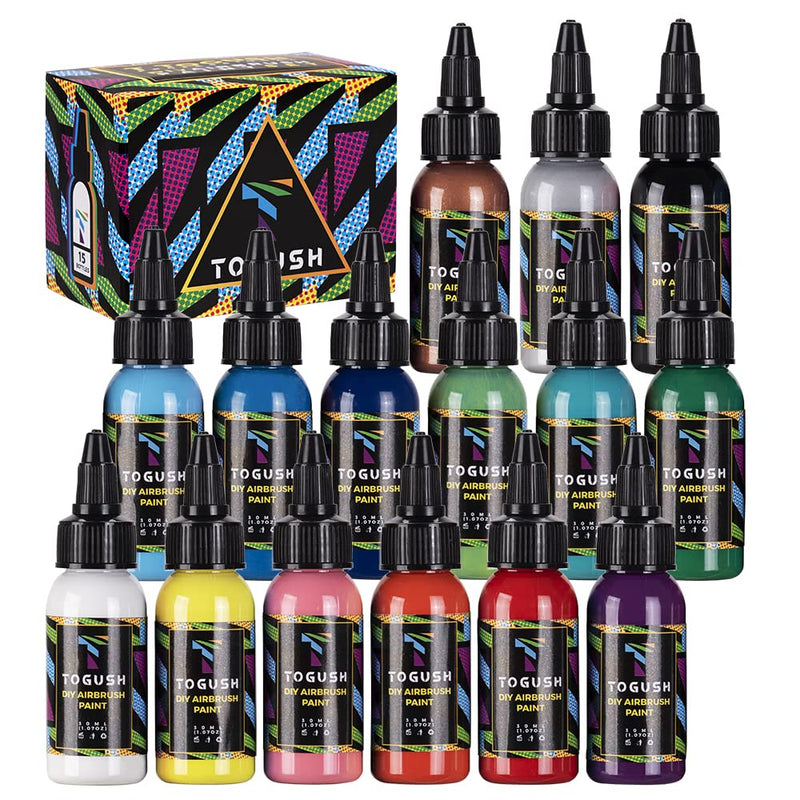 T TOGUSH Acrylic Airbrush Paint Set of 15 Colors 30 ml/1.07-oz, Water Based, Non-Toxic Matte Finish, Craft Paint for Artist Hobby, Paper & Canvas, Glass, Wood, Fabrics,DIY Painting for Kids - NewNest Australia