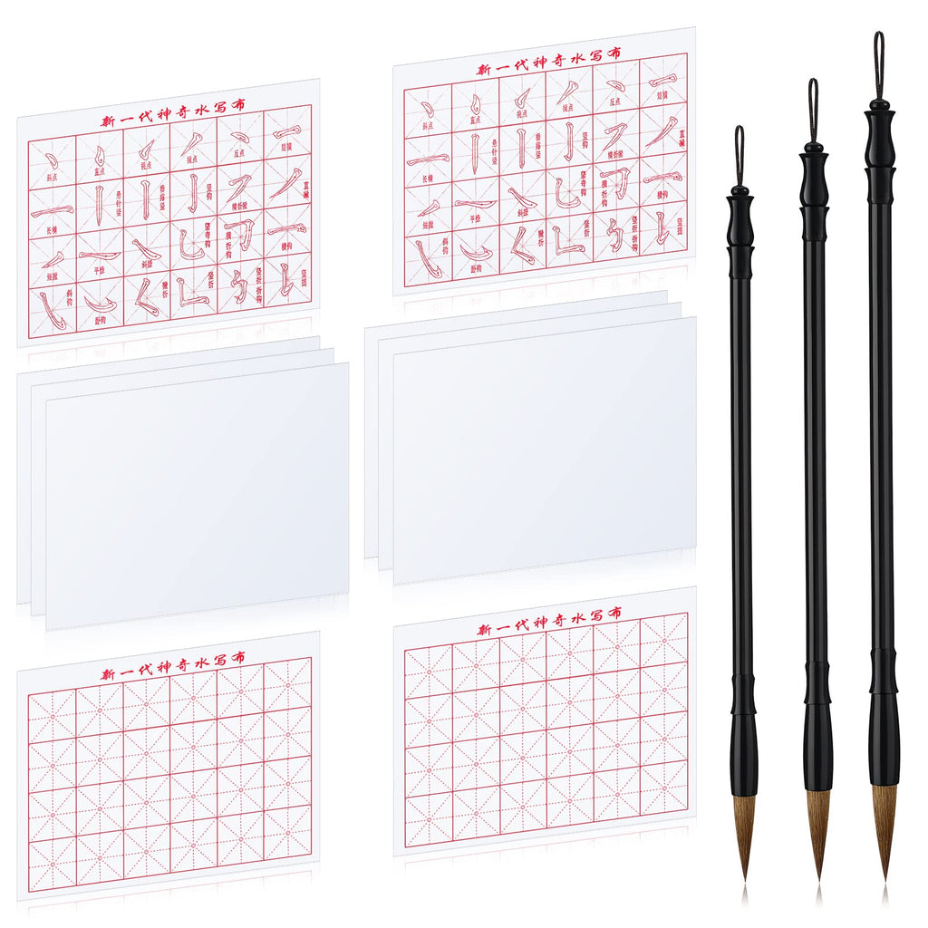 13 Pieces Chinese Calligraphy Set for Beginners, 3 Pieces Chinese Calligraphy Brush Watercolor Brushes for Painting and 10 Pieces Calligraphy Paper Water Writing Cloth - NewNest Australia