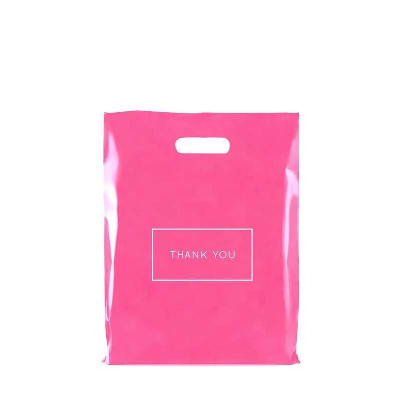 Pink Die Cut Plastic Shopping Bags with Thank You Logo 9" x 12" Boutique Bags with Handles 50 Pack for Merchandise, Gifts, Trade Shows and More 1 Count (Pack of 50) - NewNest Australia