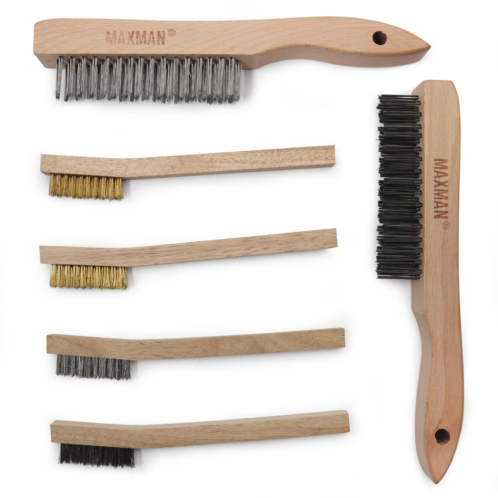 Wire Brush,Heavy Duty Carbon Steel Stainless Steel Brass Bristles Wire Scratch Brush for Cleaning Rust with 2 PCS 10"& 4 PCS 7"Curved Beech wood Handle,6 Pieces - NewNest Australia