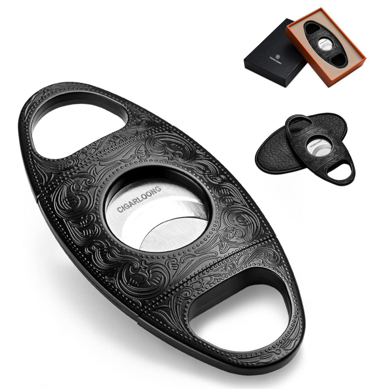 CIGARLOONG Cigar Cutter Stainless Steel Bronze Engraved Double Cut Blade Cigar Guillotine (Black) Black - NewNest Australia