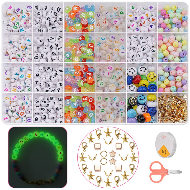 FZIIVQU Letter Beads for Bracelets Making Kit 1260pcs Letter Beads for Jewelry Making Set Lnclude 800pcs 4 Colors 4x7mm Alphabet Beads and Acrylic Round Number Heart Smiley Face Beads etc - NewNest Australia