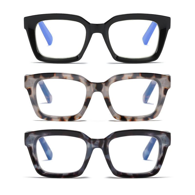 3 Pack Oversize Square Design Reading Glasses for Women, Blue Light Blocking Computer Reader Black&grey Leopard&blue Leopard 0.0 x - NewNest Australia