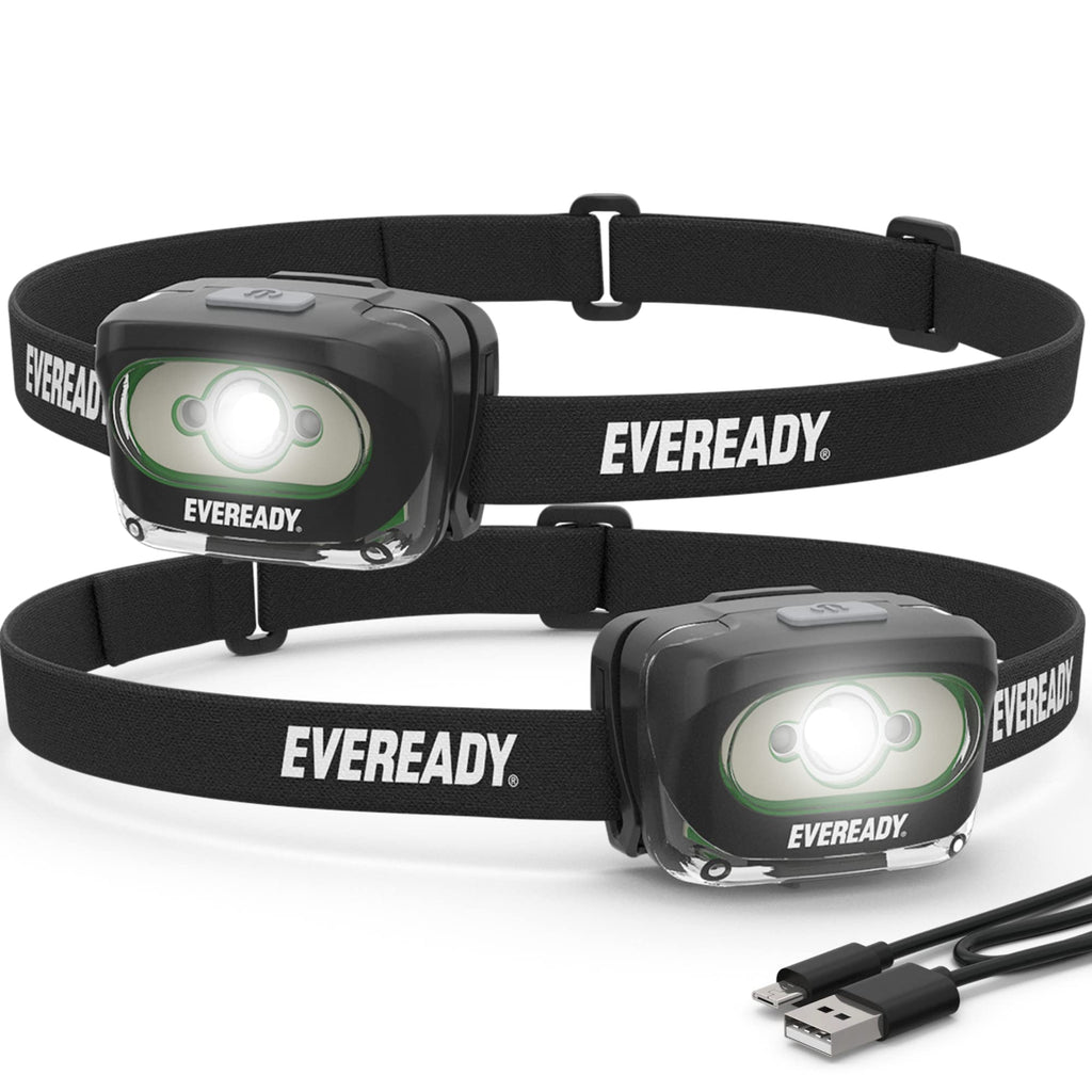 EVEREADY LED Headlamps [2-Pack], Rugged and Water-Resistant, Bright and Durable Head Lights for Running, Power Outage, Camping, Fishing, Emergency Black (Rechargeable) - NewNest Australia