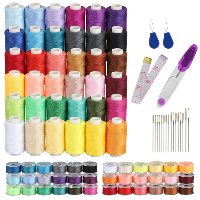 Blibly 72Pcs Bobbins Sewing Thread Kits, 500 Yards Per Polyester Thread Spools with Needle, Threader, Scissors and Ruler, Prewound Bobbin with Case for Hand & Sewing Machine,36 Colors - NewNest Australia