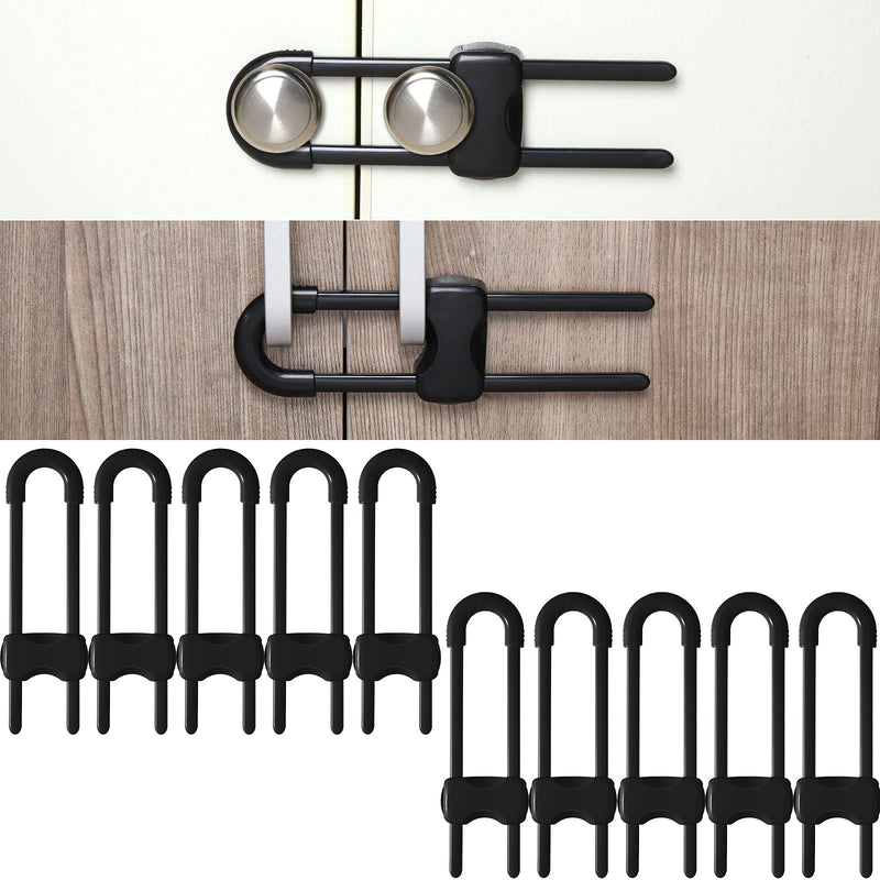 10 Pieces Sliding Cabinet Locks, Child U-Shaped Proofing Cabinet with Adjustable Safety Child Lock, Easy to Use Childproof Latch for Knob Handle on Kitchen Door Storage Cupboard Closet Dresser (Black) Black - NewNest Australia