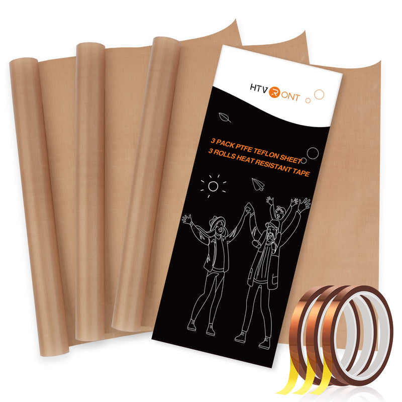 HTVRONT Teflon Sheets for Heat Press - 3 Packs 12" x 16" Teflon Sheets with 3 Rolls 10mm x 33m Heat Tape for Sublimation Non-Stick Teflon Sheet Heat Resistant (Brown) BROWN - NewNest Australia