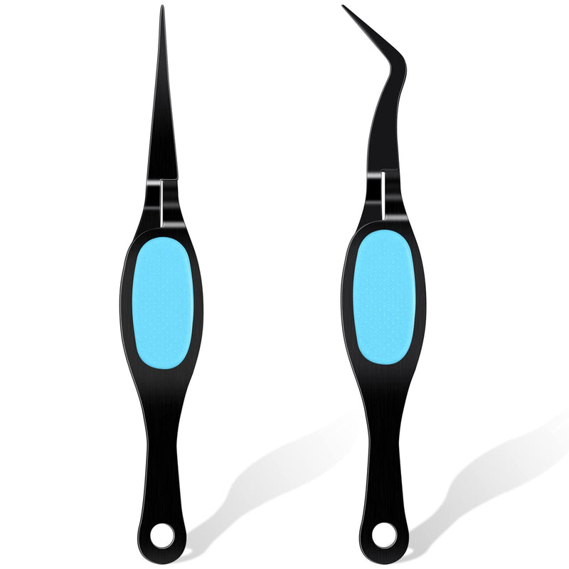 Reverse Tweezers Craft Tweezers Crossing Lock Tweezers Reverse Grip Precision Curved Bent Straight Tweezers Fine Tip for Craft Jewelry Beading Electronic Laboratory Work (Black and Blue) Black and Blue - NewNest Australia