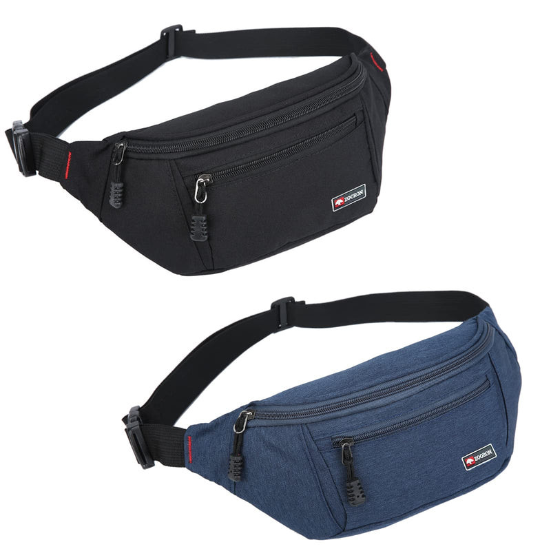 2 Packs Fanny Packs for Men and Women, Waterproof Sports Waist Pack Bag Hip Bum Bag for Travel Hiking Running (Black + Light Blue) Black + Light Blue - NewNest Australia