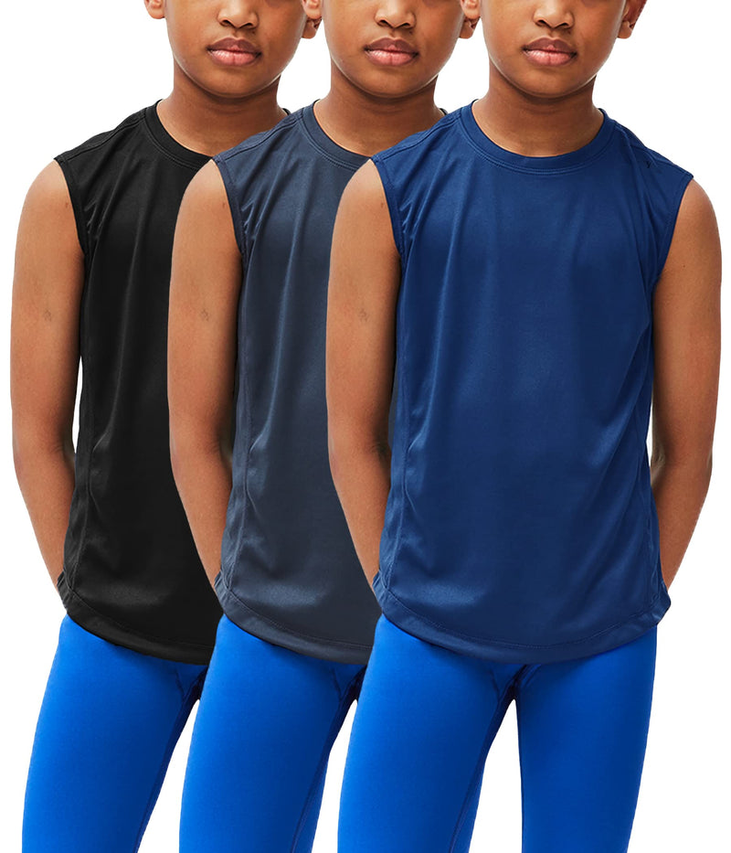 DEVOPS Boys Baselayer Workout Tank Top Sleeveless X-Small #3pack Black/Charcoal/Navy - NewNest Australia