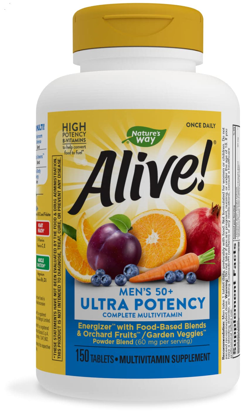 Nature’s Way Alive! Men’s 50+ Ultra Potency Complete Multivitamin, High Potency B-Vitamins, 150 Tablets Men's 50+ 150 Count - NewNest Australia