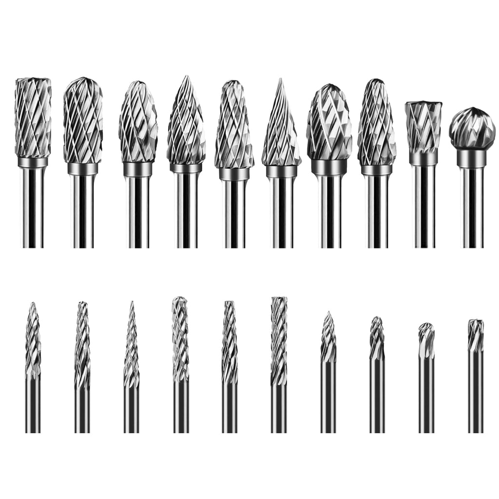 HOMEIDOL Carbide Double Cut Carving Bits Compatible with Dremel, 20 Pcs Rotary Burr Set with 1/8” Shank Cutting Burrs Tool for Die Grinder Drill, Engraving, Metal Carving, Drilling, Polishing 3mm+6mm burr head - NewNest Australia