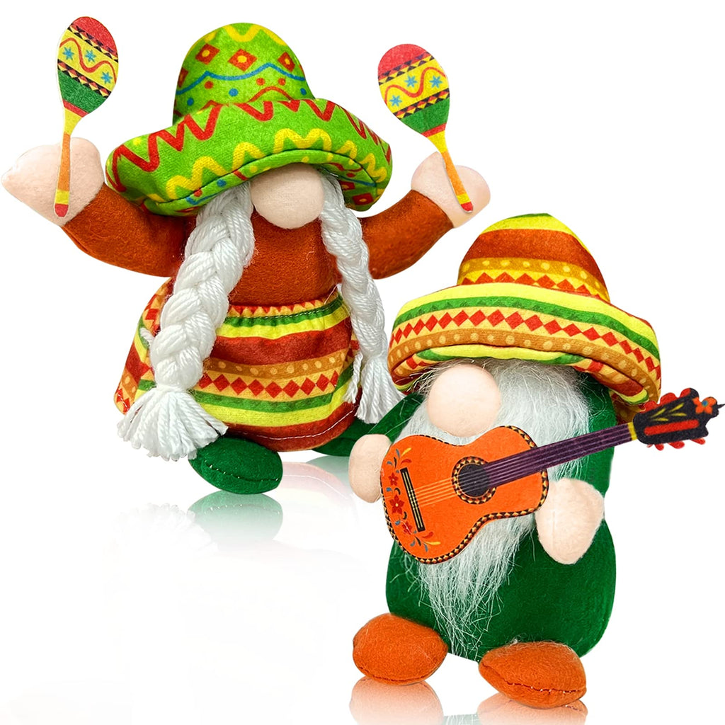 TURNMEON 2Pcs Cinco De Mayo Gnomes Plush Decorations Fiesta Sombrero Guitar Maracas Taco Tuesday Scandinavian Tomte Nisse Summer Mexican Decor Home Kitchen Pinata Tiered Tray Decor Table Ornament Gift - NewNest Australia