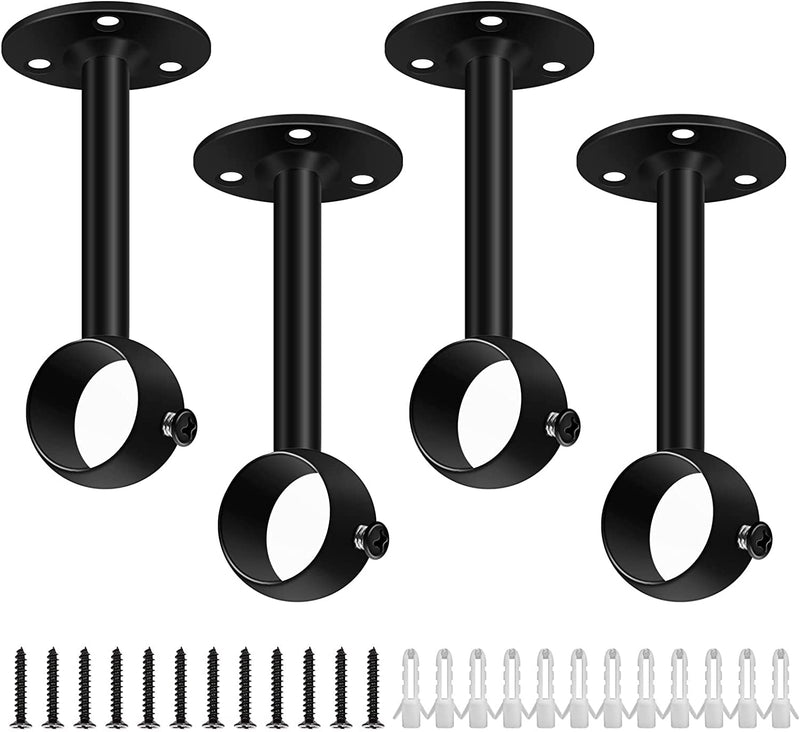Curtain Rod Ceiling Mount Bracket, Curtain Rod Holders 1 Inch Black Flange Rod Holder Heavy Duty End Support Shower Pole Pipe Sockets, Ceiling Curtain Rod Brackets for Blinds 4 Pack - NewNest Australia