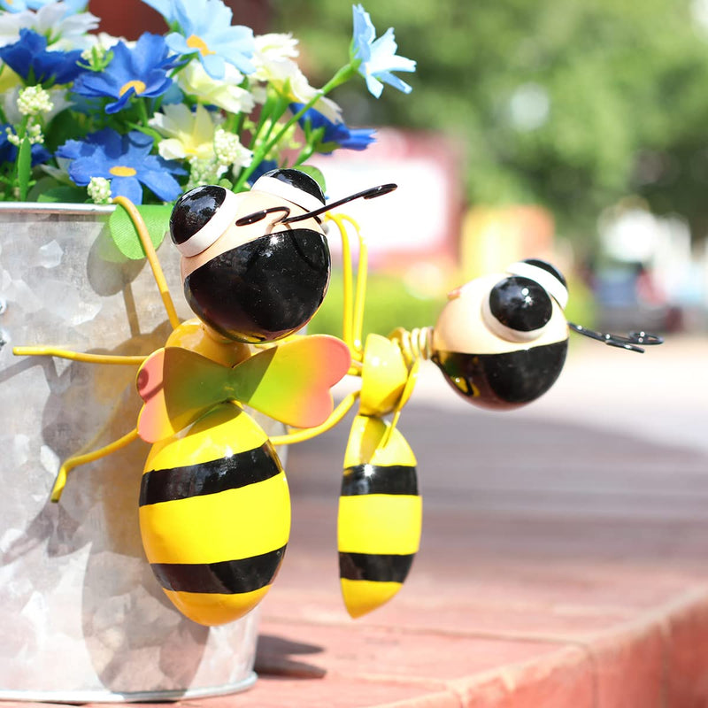 Cruis Cuka Metal Yard Art Outdoor Garden Decor Cute Bee Lawn Patio Ornament Fence Decorations for Outside Terrarium Flower Pot and Vase Hugger- Set of 2 - NewNest Australia