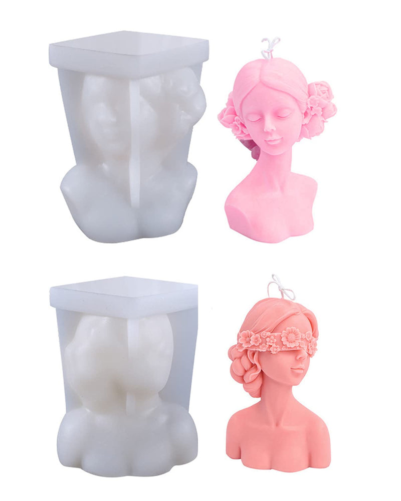 TOPYS 2-Pack Candle Molds 3D Beauty Elegant Girl Female Body Candle Silicone Mold Eyes Closed Girl Blindfolded Girl DIY European Character Plaster Portrait Sculpture Molds for Valentine's Gifts - NewNest Australia
