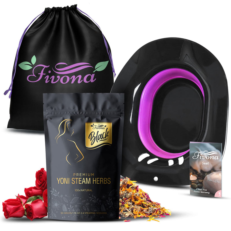 Fivona Black 3-in-1 Yoni Steam Kit - Foldable Over The Toilet Steamer Seat with V Steaming Herbs and Storage Bag - Effective Detox pH Balance Cleansing and Relaxation - at Home V-SPA - NewNest Australia